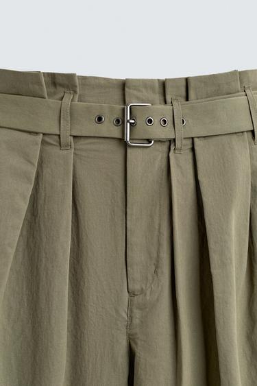 BELTED WIDE-LEG PLEATED TROUSERS - Neon green by Zara - Image 9