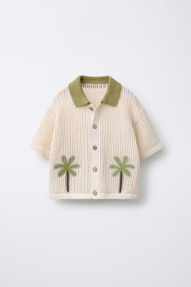 CAMISA PUNTO BORDADO PALMERA - crudo/kaki de Zara