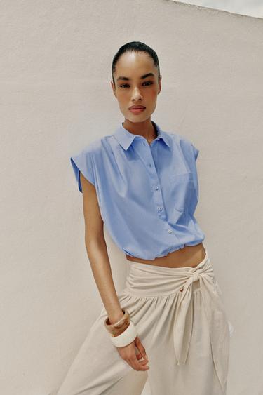 Zara 燈籠短版襯衫 - 淡藍色