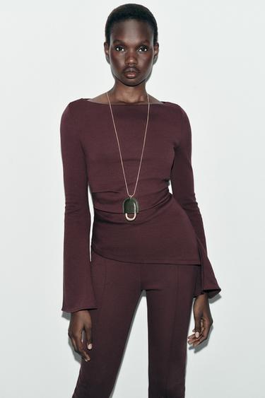 PANTALON INTERLOCK FLARE NERVURE - Vin de Zara - Image 2