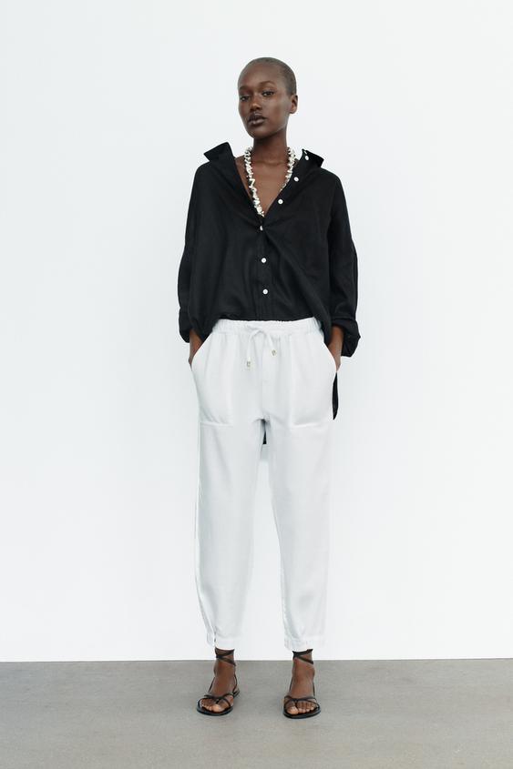 CARPENTER TROUSERS WITH POCKET AND BUTTONED HEMS - White | ZARA India