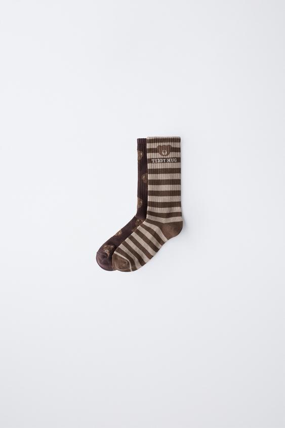 2-PACK OF LONG SOCKS WITH BEAR AND STRIPE PRINT - Brown by Zara - Image 0