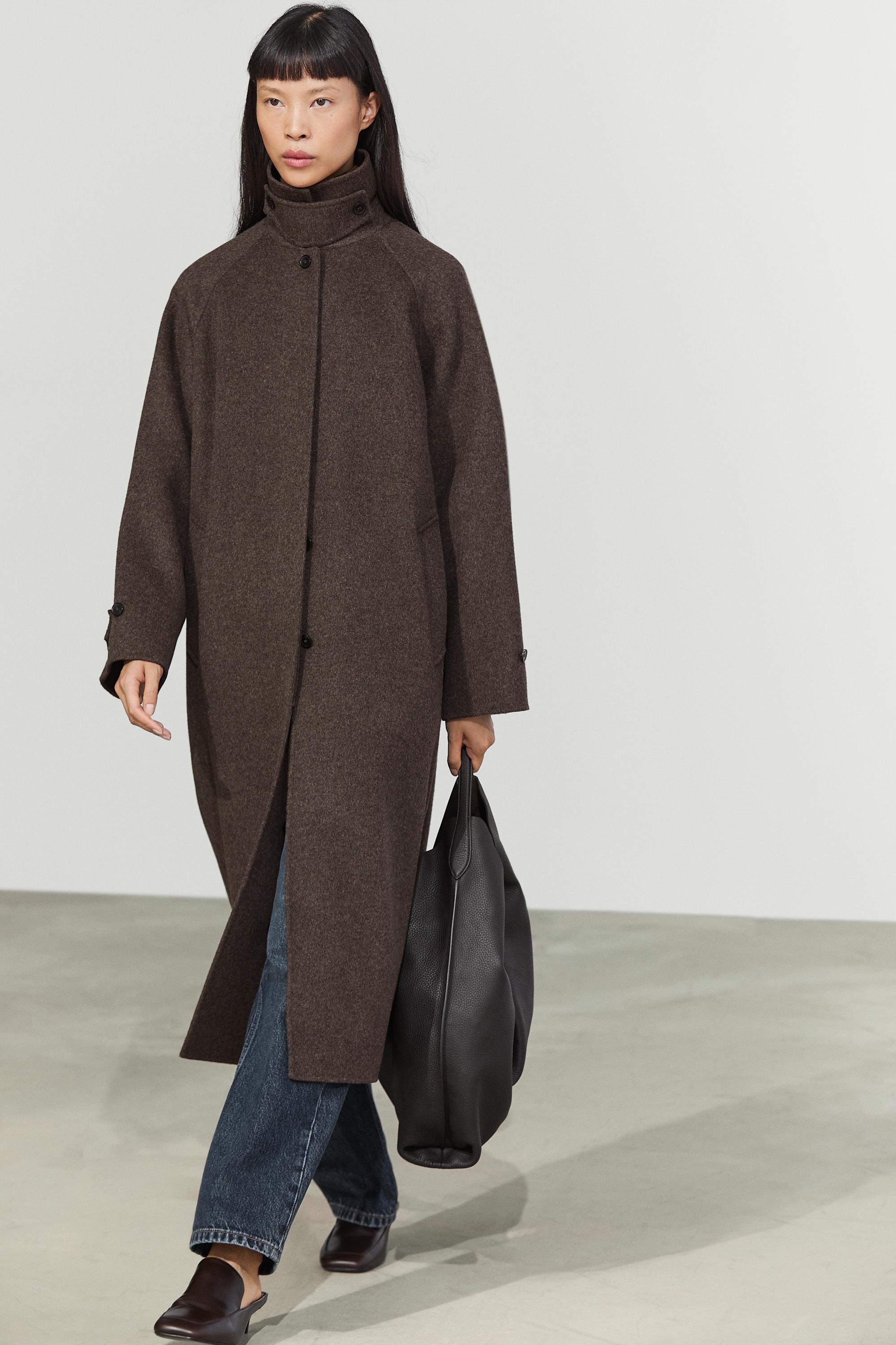 Manteau long en mélange de laine chinée