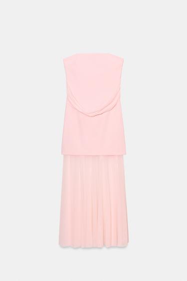 فستان ممزوج بقصة صدر مستقيمة - وردي باستيل الخاص بـ Zara