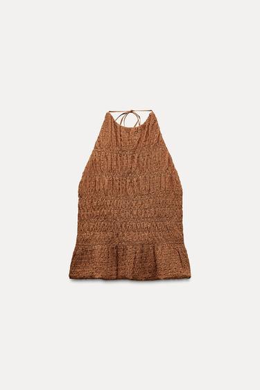 TEXTURED HALTER CROP TOP - Brown by Zara