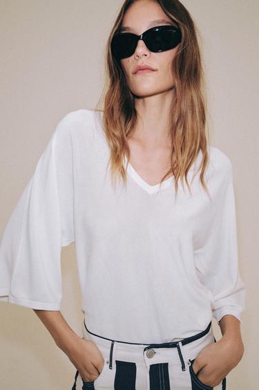 FLUID V-NECK KNIT JUMPER - White by Zara