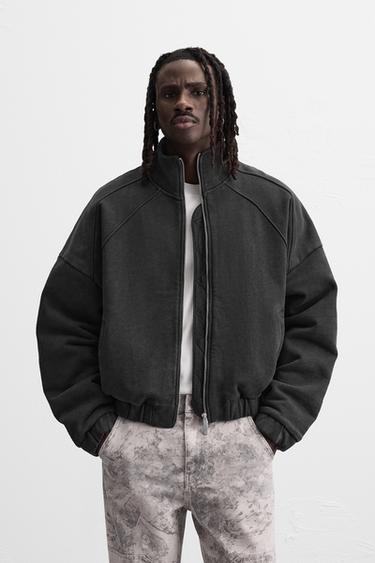 Zara WASHED ZIP JACKET - Dark anthracite