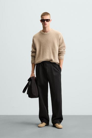 Zara COTTON - LINEN PLEATED PANTS - Black