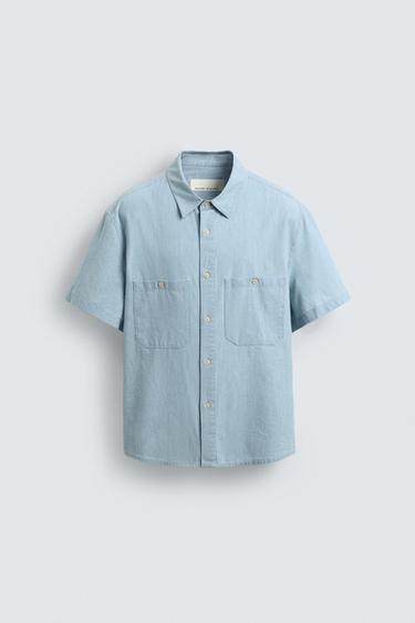 CHAMBRAY SHIRT WITH POCKETS - Light blue by Zara