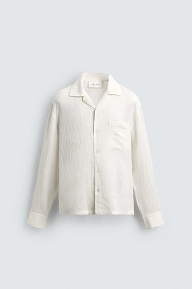 ÁO SƠ MI VẢI RŨ DÁNG RELAXED FIT - Màu trắng từ Zara