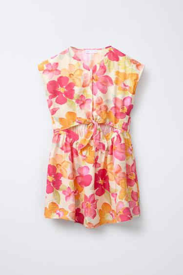 ROBE IMPRIMÉE NŒUD AJOURÉE - Fuchsia de Zara