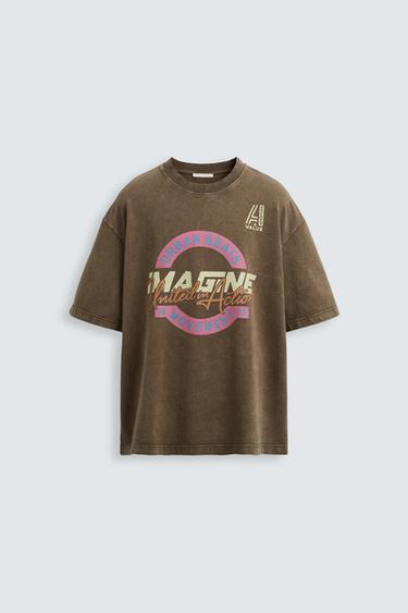 SUDADERA LAVADA TEXTOS - Marrón de Zara