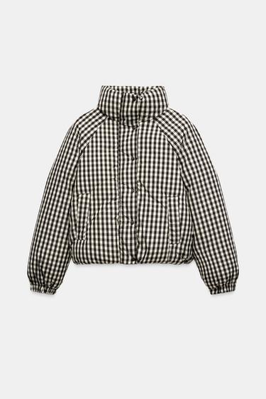 Short check water-repellent anorak - Ecru / Brown by Zara