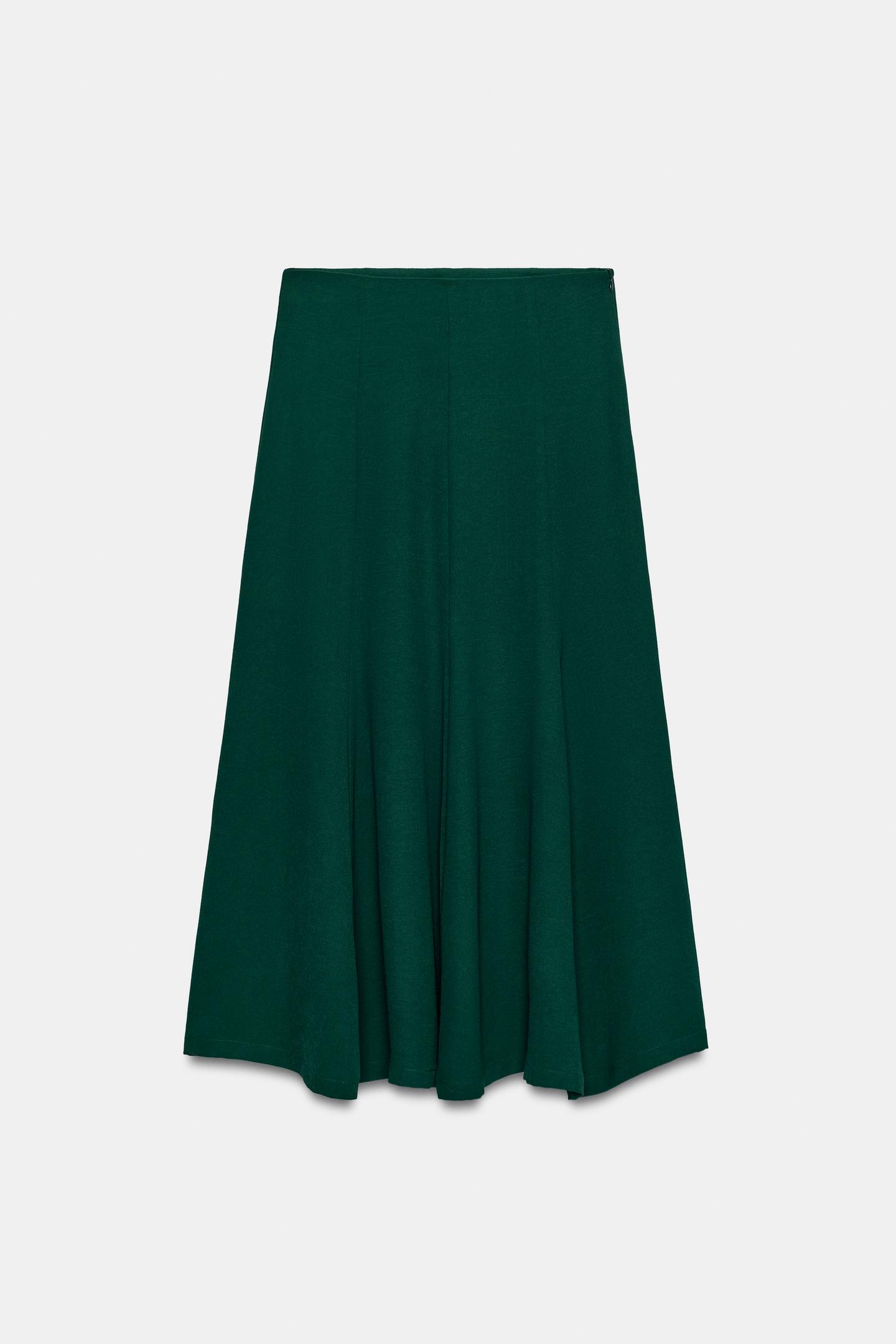 Женская юбка Zara MIDI A-LINE, цвет: Зелёный — фото 7
