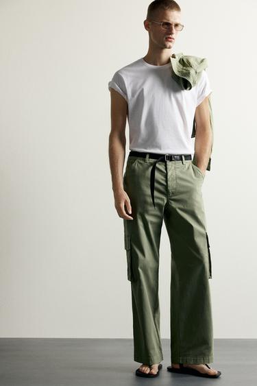 Zara RELAXED-FIT CARGO PANTS - Green