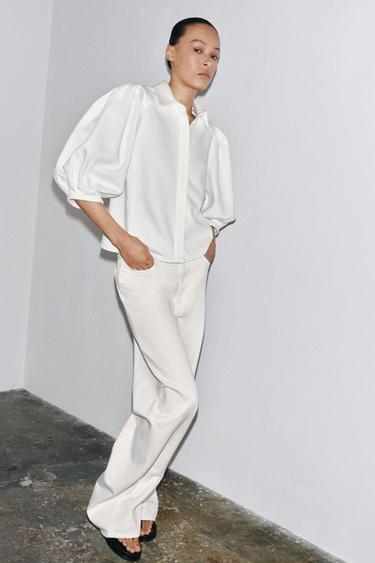 Zara ZW COLLECTION HIGH-WAISTED PALAZZO JEANS - Oyster-white