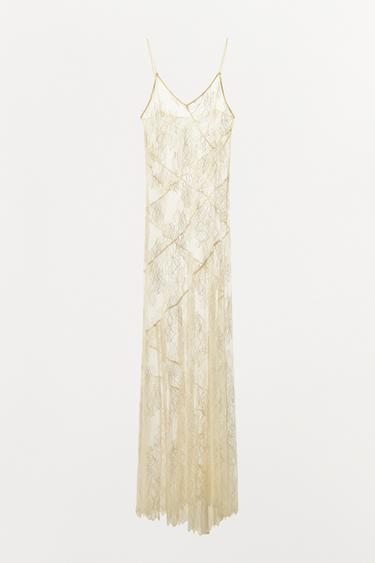 ROBE EN DENTELLE ASYMÉTRIQUE - Blanc cassé de Zara - Image 4