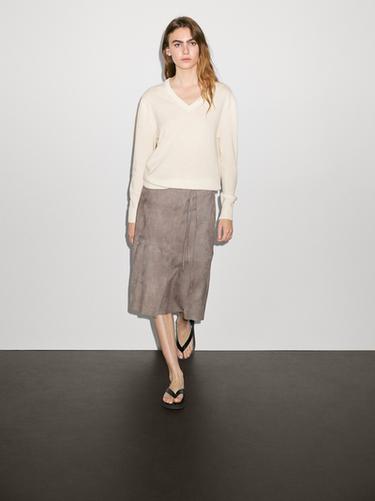Zara Knit 100% cashmere V-neck sweater - Ecru - Image 0