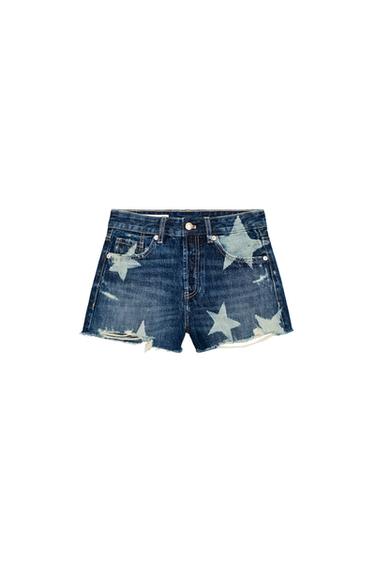 DENIM SHORT MID RISE STERREN - Blauw van Zara