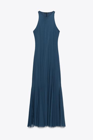 VESTIDO LARGO TUL GODETS - Azul noche de Zara