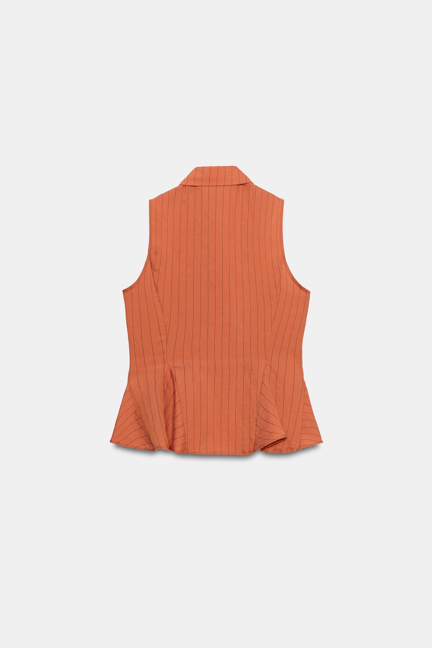 Женский жилет Zara Striped Peplum Vest, цвет: Russet — фото 7