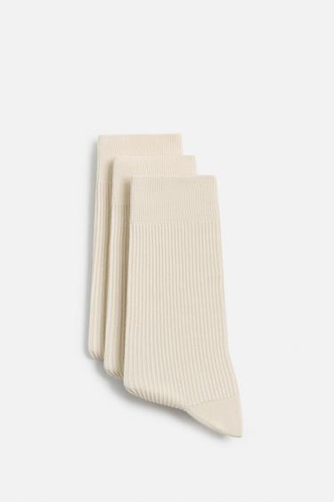 PACK OF 3 RIBBED SOCKS - Ecru by Zara