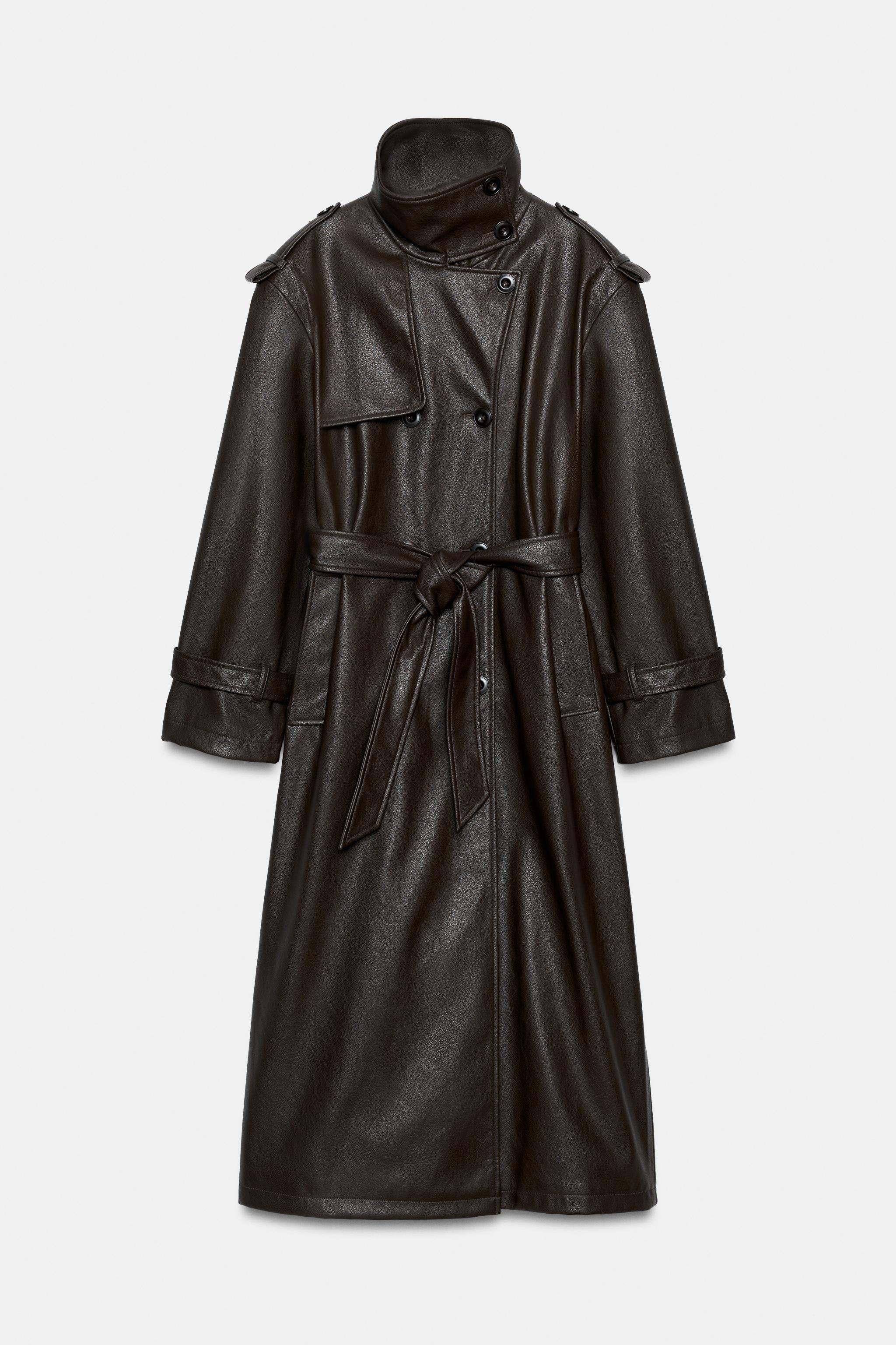 FAUX LEATHER LONG TRENCH COAT