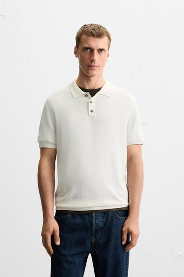 VISCOSE BLEND KNITTED POLO SHIRT - Oyster-white by Zara