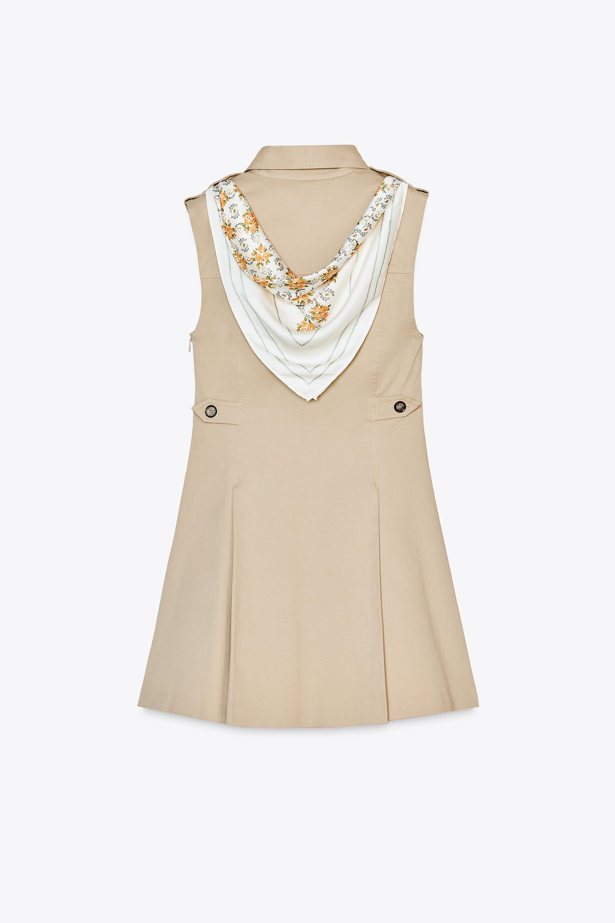 流行り の ブランド - 2024年おすすめのアイテム満載 スカーフ付きショート丈ワンピース - ダークベージュ | ZARA One Piece
