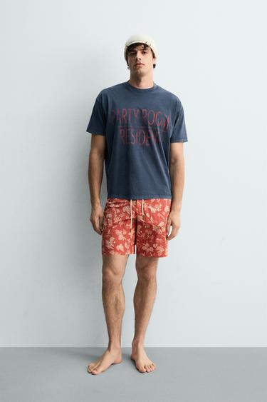 Zara WASHED EFFECT TEXT T-SHIRT - Blue - Image 0