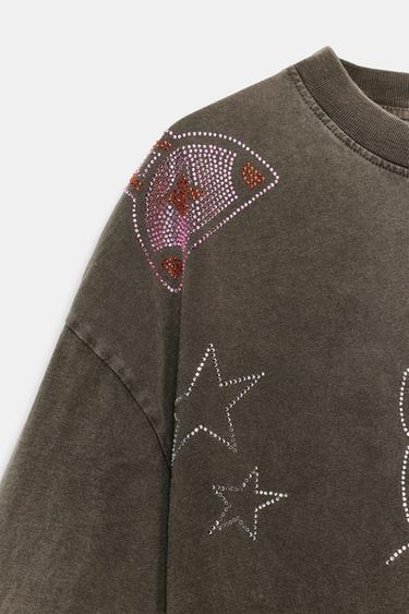 WASHED EFFECT HELLO KITTY © SANRIO GLITTER T-SHIRT - Dark brown by Zara - Image 6