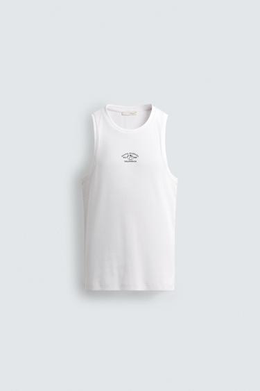 Zara PRINTED TANK TOP - White