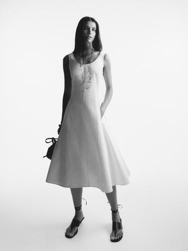 Zara 100% cotton denim midi dress - Oyster-white
