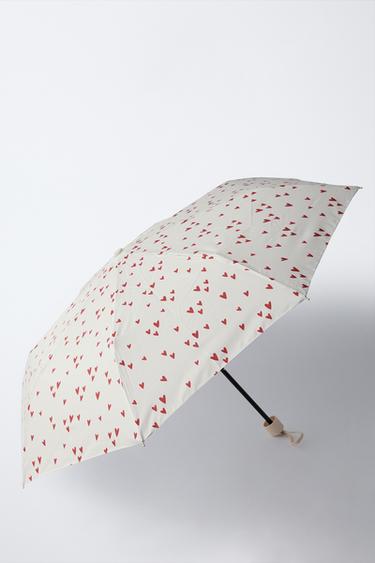 FOLDING HEART PRINT UMBRELLA - Ecru by Zara - Image 1