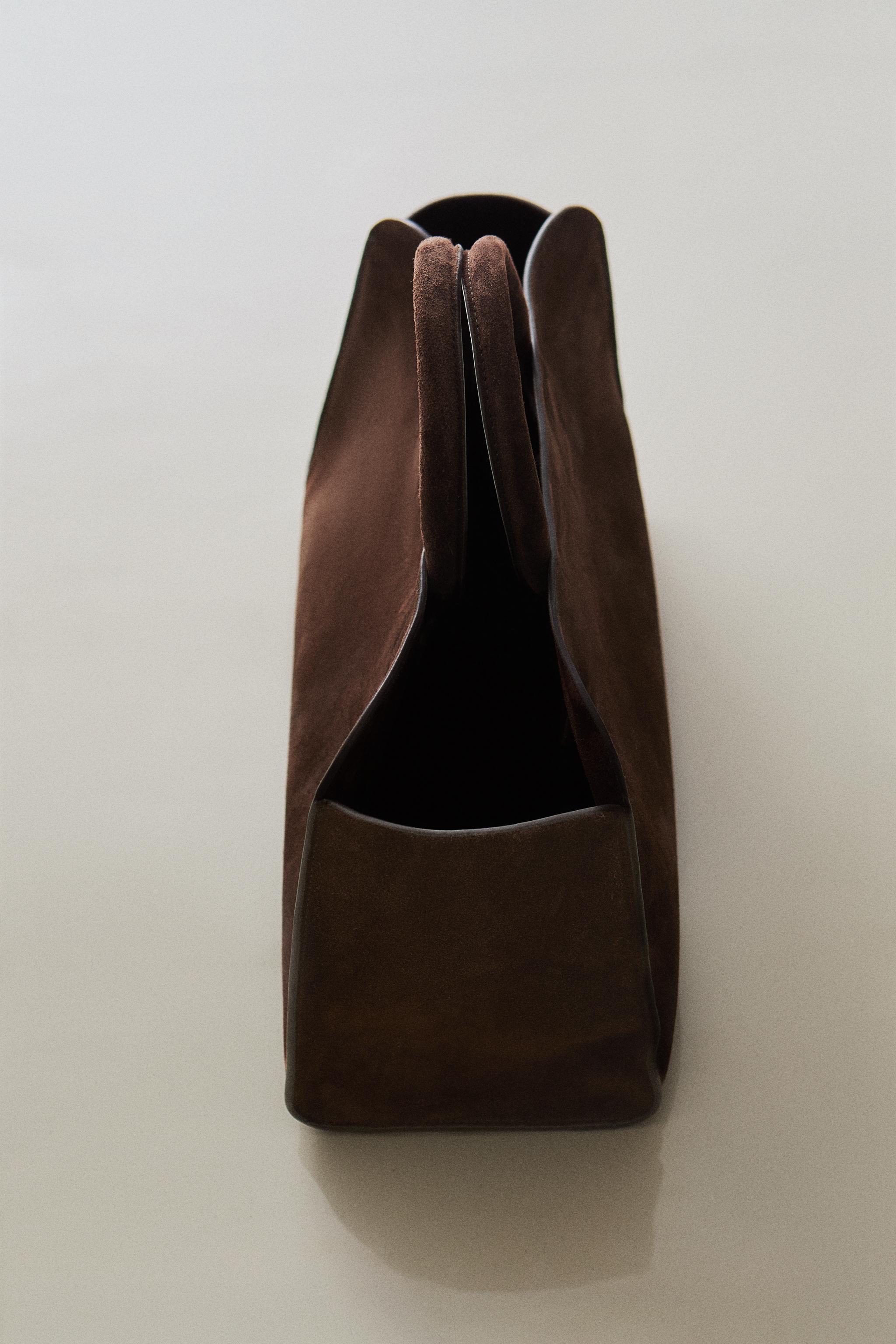 MINI SUEDE LEATHER TOTE BAG — Brown