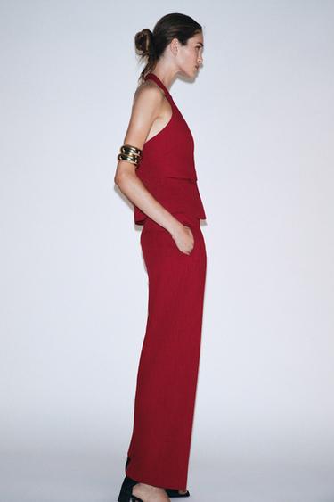 HIGH-WAIST STRAIGHT-LEG TROUSERS - Cherry red by Zara - Image 2