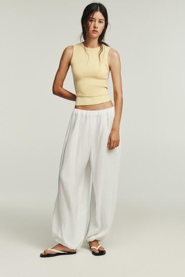 Zara RIBBED STRAP TOP - Vanilla