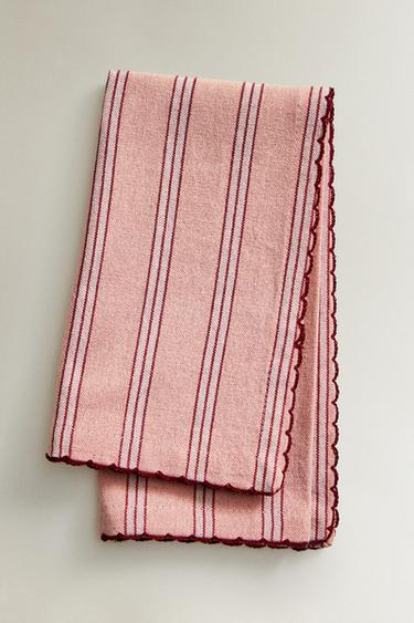 STRIPED SCALLOPED COTTON NAPKINS (PACK OF 2) - Pink by Zara