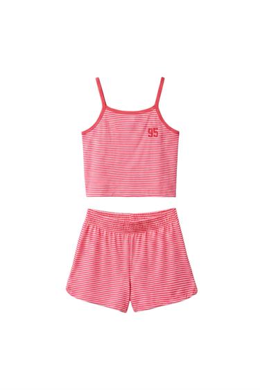Zara STRIPED T-SHIRT AND BERMUDA SET - Pink
