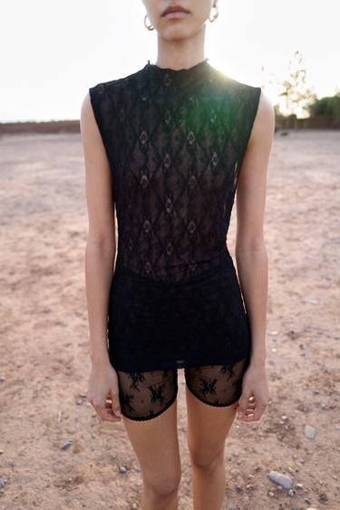 Zara LACE TOP - Black