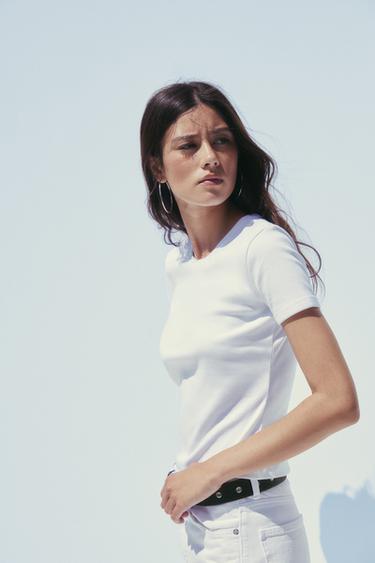 T-SHIRT WITH BACK SEAM - White by Zara - Image 2