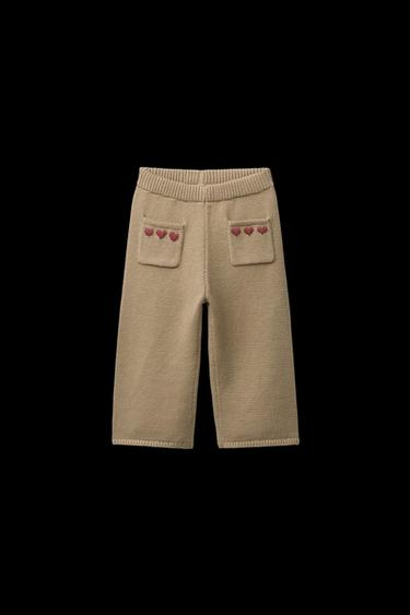 Zara EMBROIDERED HEART KNIT CULOTTES - Light khaki - Image 0
