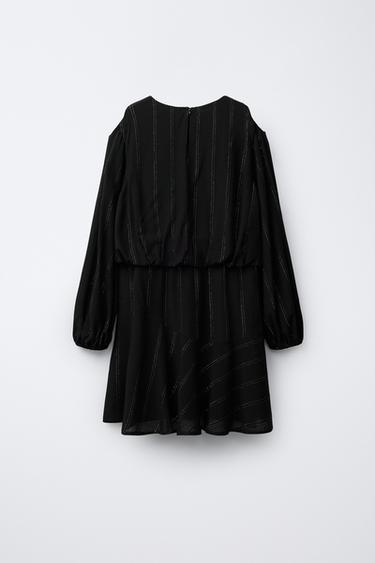 Zara SPARKLY STRIPED DRESS - Black
