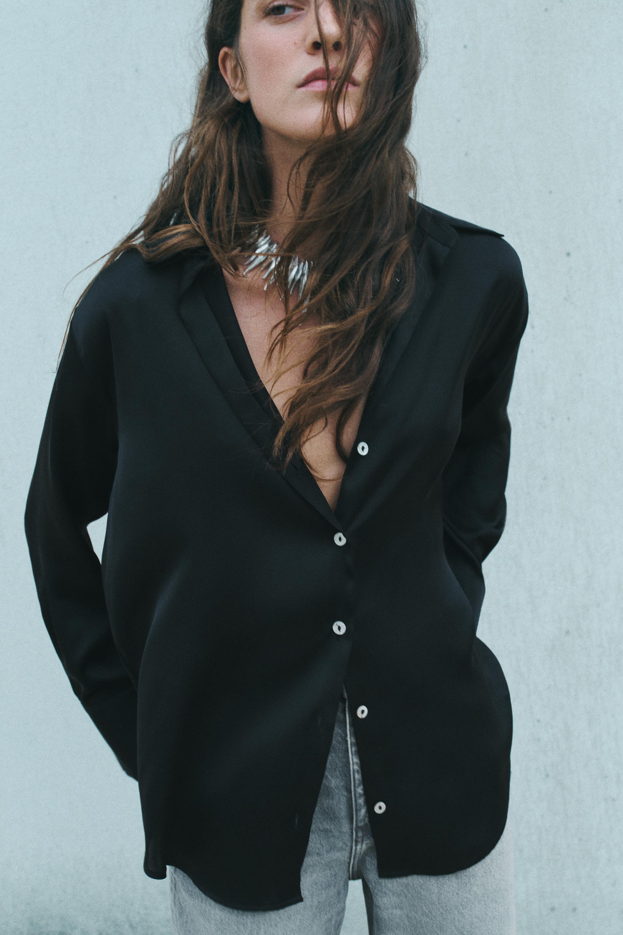 サテンベーシックシャツ - ブラック | ZARA Japan / 日本