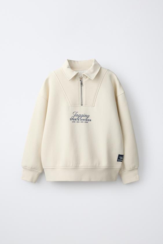 VARSITY ZIP-UP SWEATSHIRT - Light ecru de Zara - Imagen 0