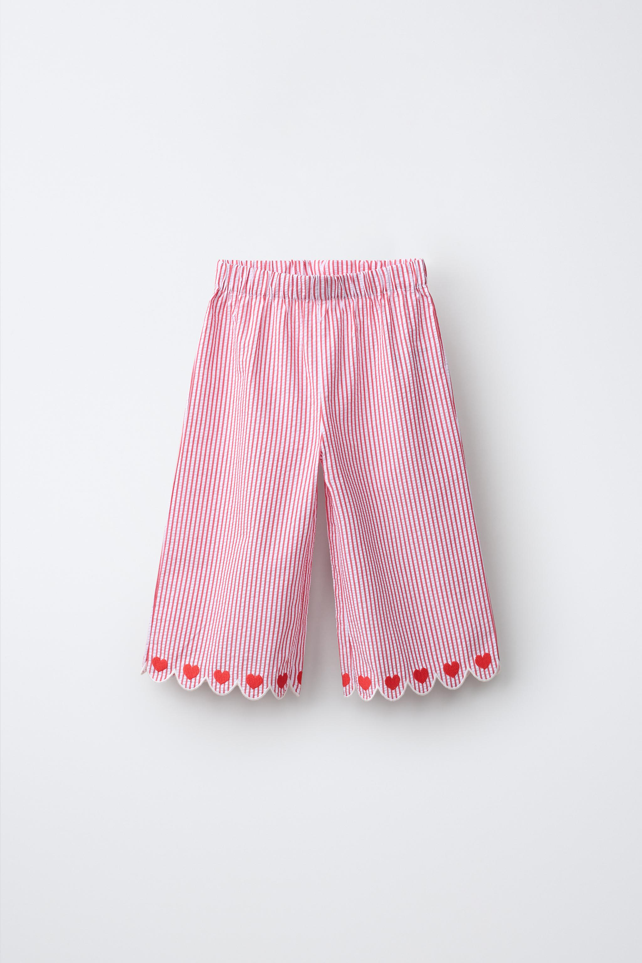 STRIPED HEART WIDE LEG PANTS — Red
