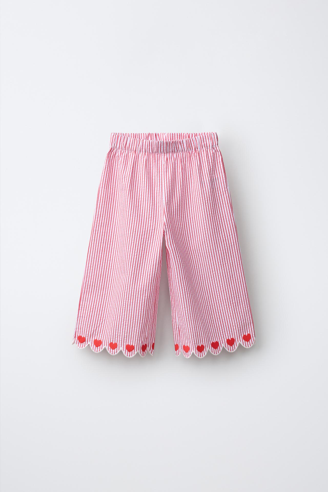 STRIPED HEART WIDE LEG PANTS — Red