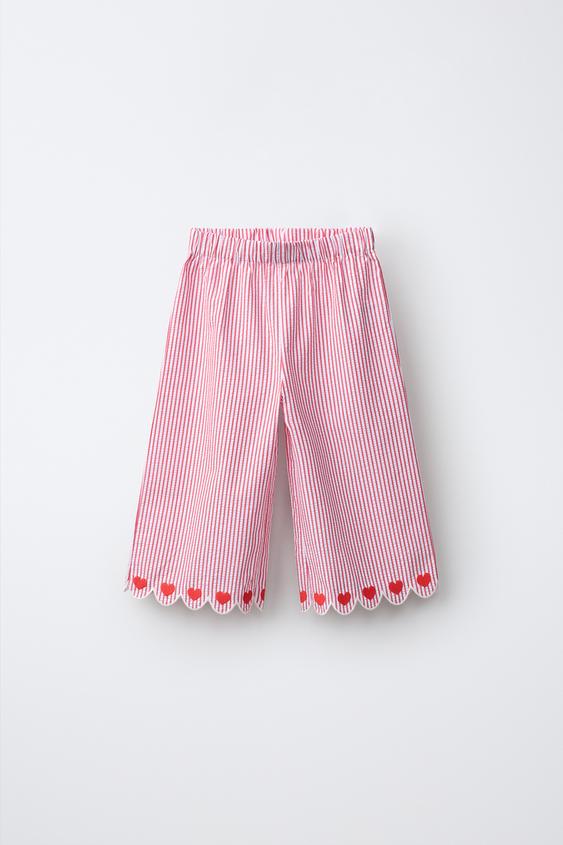 PANTALÓN WIDE LEG CORAZONES Y RAYAS - Rojo de Zara - Imagen 0