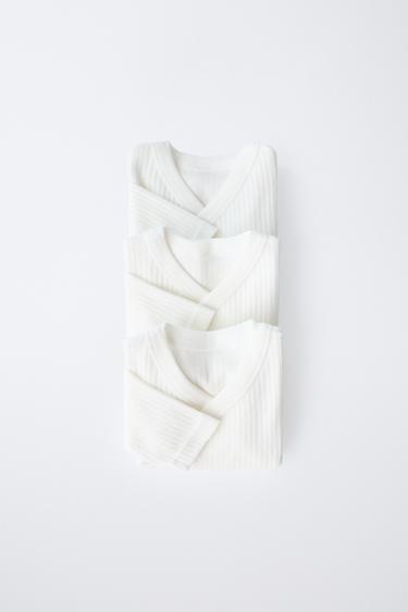 0-6 MONTHS/ THREE-PACK OF KIMONO COLLAR LONG SLEEVE BODYSUITS - Oyster-white by Zara