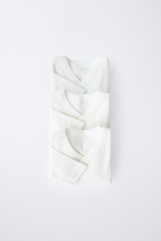 0-6 MONTHS/ THREE-PACK OF KIMONO COLLAR LONG SLEEVE BODYSUITS